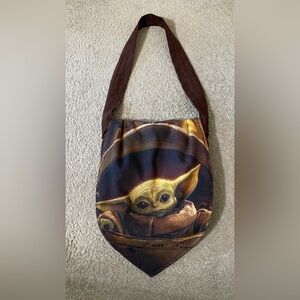 Handmade Brown and Gold Baby Yoda Tote Bag with two inside pockets